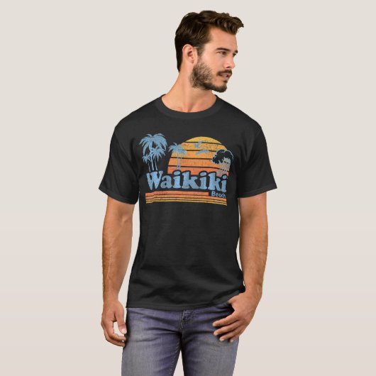 Waikiki Honolulu Hawaii Beach Surfen Hawaïaans T-shirt (Voorkant volledig)