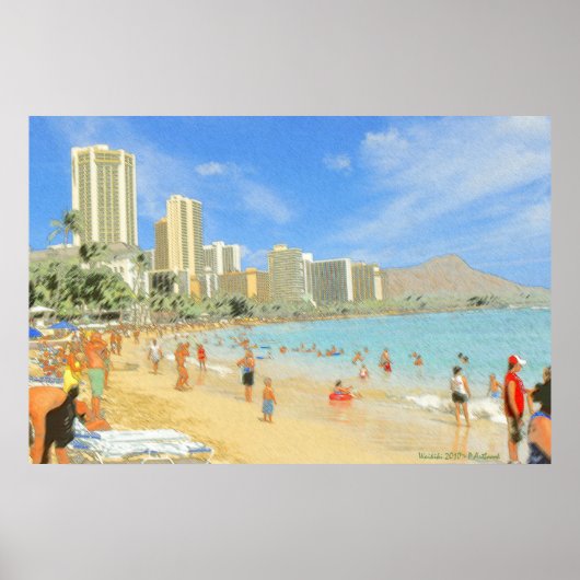 Waikiki Honolulu Hawaii - Kunstafdrukken Poster (Voorkant)