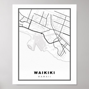 Waikiki Honolulu-kaart Poster