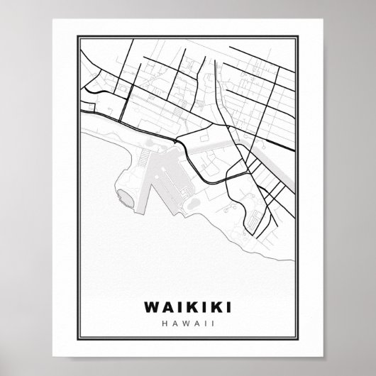 Waikiki Honolulu-kaart Poster (Voorkant)