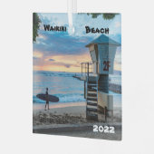 Waikiki O'ahu, Koningin Beach, Glas Ornament (Voorkant links)