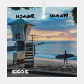 Waikiki O'ahu, Koningin Beach, Glas Ornament (Achterkant)