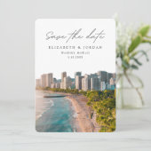 Waikiki Save the Date Hawaïaans Huwelijk Kaart (Staand voorkant)