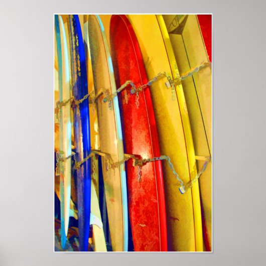 Waikiki Surfboards afdrukken Poster (Voorkant)