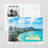 Waikiki Wedding Save the Date Skyline Postcard Briefkaart (Voorkant / Achterkant)