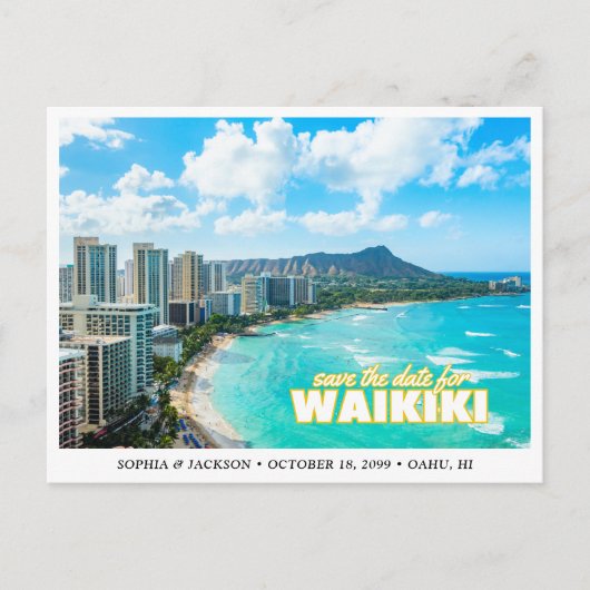 Waikiki Wedding Save the Date Skyline Postcard Briefkaart (Voorkant)