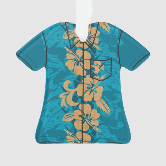 Waikoloa Faux Wood Hawaiian Hibiscus Aloha Shirt Ornament (voorkant)
