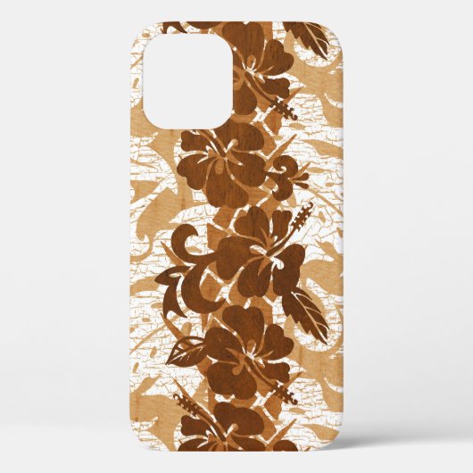 Waikoloa Faux Wood Hawaiian Hibiscus Floral Koa Case-Mate iPhone Case (Achterkant)