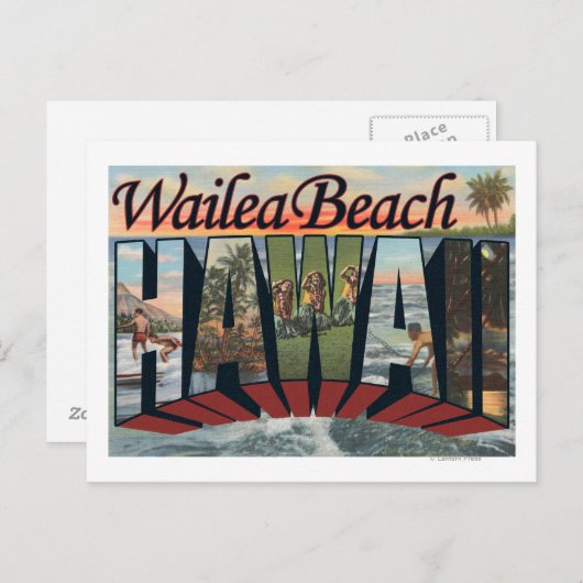 Wailea Beach, Hawaii - grote letterscènes Briefkaart (Voorkant / Achterkant)