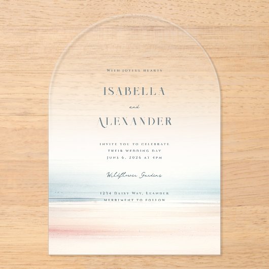 Wailea Waterverf minimalistische elegante strand b Acryl Uitnodigingen (Voorkant)