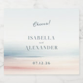 Wailea Waterverf minimalistische elegante strand b Sparkling Wijnetiket (Enkel label)