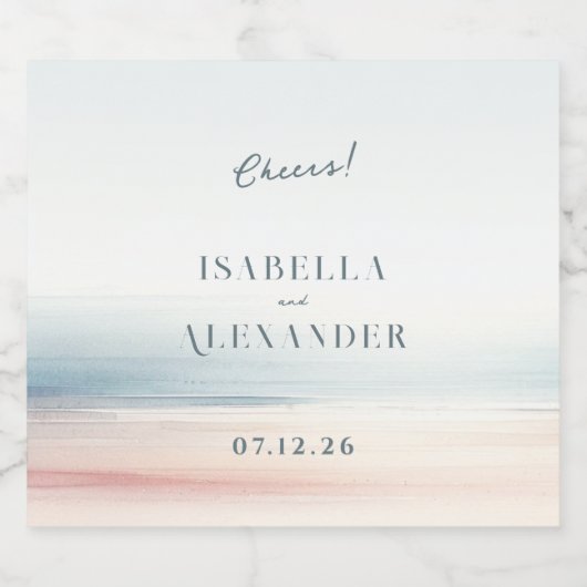 Wailea Waterverf minimalistische elegante strand b Sparkling Wijnetiket (Enkel label)