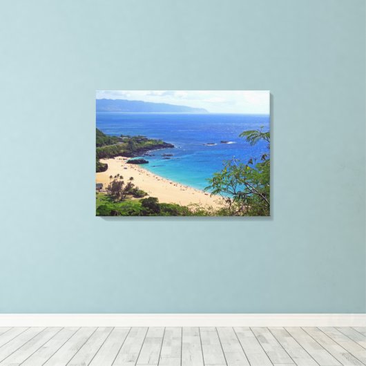 Waimea Bay, Oahu, Hawaii Canvas Afdruk (Insitu (Houten vloer))