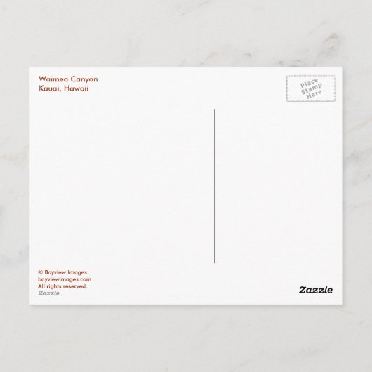 Waimea Canyon, Briefkaart (Achterkant)