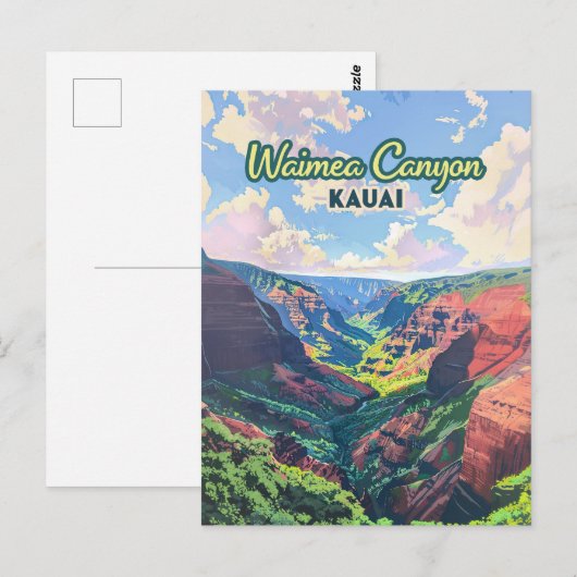 Waimea Canyon Kauai Hawaii Landschap Retro Briefkaart (Voorkant / Achterkant)
