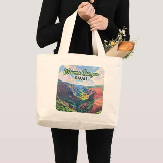 Waimea Canyon Kauai Hawaii Landschap Retro Grote Tote Bag (Voorkant (product))