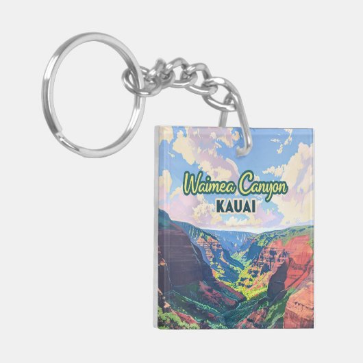 Waimea Canyon Kauai Hawaii Landschap Retro Sleutelhanger (Voorkant Links)