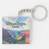 Waimea Canyon Kauai Hawaii Landschap Retro Sleutelhanger (Achterkant)