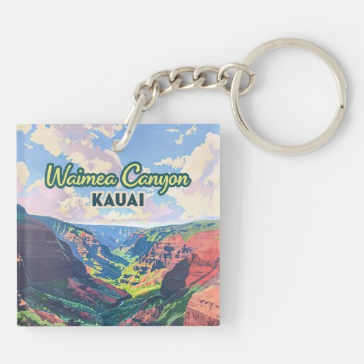 Waimea Canyon Kauai Hawaii Landschap Retro Sleutelhanger (Achterkant)