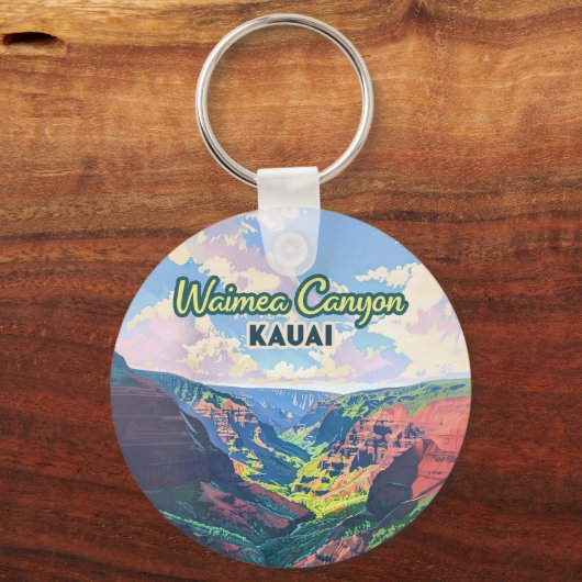 Waimea Canyon Kauai Hawaii Landschap Retro Sleutelhanger (Achterkant)