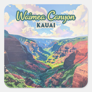 Waimea Canyon Kauai Hawaii Landschap Retro Vierkante Sticker
