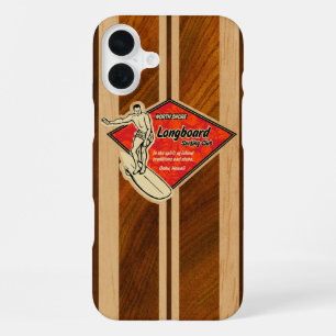 Waimea Surfboard Hawaiaanse namaak Koa hout Rood iPhone 16 Plus Hoesje