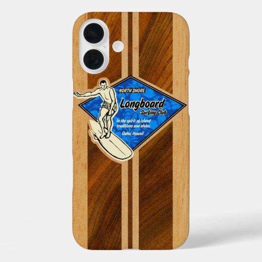 Waimea Surfboard Hawaiian Faux Koa Wood Blue  Case-Mate iPhone Case (Achterkant)