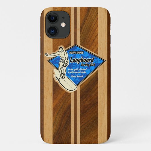 Waimea Surfboard Hawaiian Faux Koa Wood Blue Case-Mate iPhone Case (Achterkant)