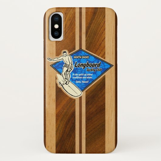 Waimea Surfboard Hawaiian Faux Koa Wood Blue Case-Mate iPhone Case (Achterkant)