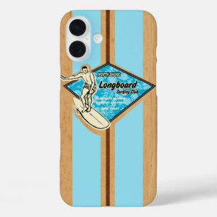 Waimea Surfboard Hawaiian Faux Wood Aqua iPhone 16 Plus Hoesje