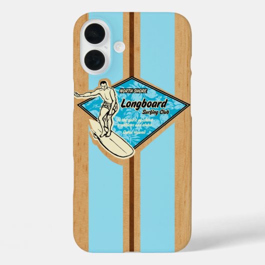 Waimea Surfboard Hawaiian Faux Wood Aqua Case-Mate iPhone Case (Achterkant)