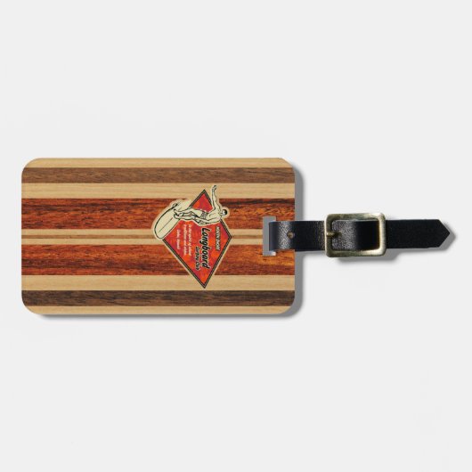 Waimea Surfboard Hawaiian Faux Wood Bagagelabel (Voorkant horizontaal)