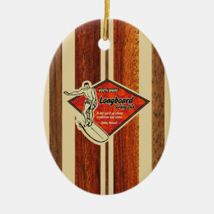 Waimea Surfboard Hawaiian Faux Wood Keramisch Ornament