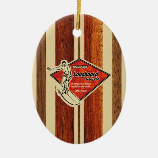 Waimea Surfboard Hawaiian Faux Wood Keramisch Ornament (Voorkant)