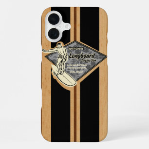 Waimea Surfboard Hawaiian Nep Hout Zwart iPhone 16 Plus Hoesje