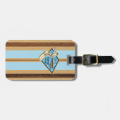 Waimea Surfboard Hawaiian Striped Faux Wood Bagagelabel (Voorkant horizontaal)