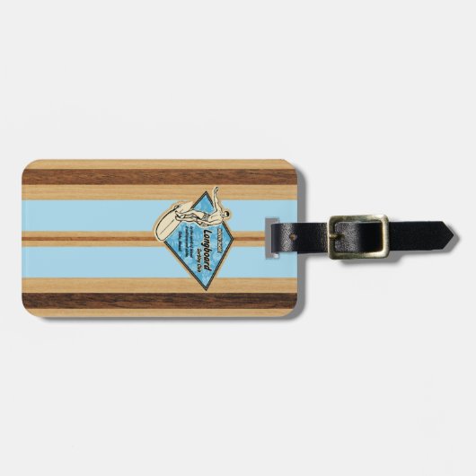 Waimea Surfboard Hawaiian Striped Faux Wood Bagagelabel (Voorkant horizontaal)