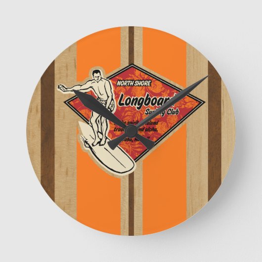 Waimea Surfboard Hawaiian Wall Clocks Ronde Klok (Voorkant)