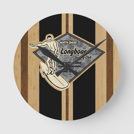 Waimea Surfboard Hawaiian Wall Clocks Ronde Klok (Voorkant)