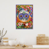 - Wain Funky Flower Cat Poster Print (Keuken)