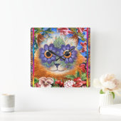 Wain Funky Flower Cat Wall Clock Vierkante Klok (Huis)