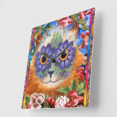 Wain Funky Flower Cat Wall Clock Vierkante Klok (Hoek)