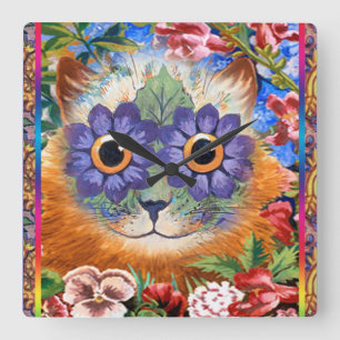  Wain Funky Flower Cat Wall Clock Vierkante Klok