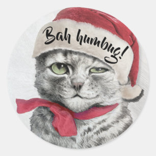 Wain Santa Hat Cat Ronde Sticker