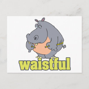 waistful diet hippo pun cartoon measuring waist briefkaart