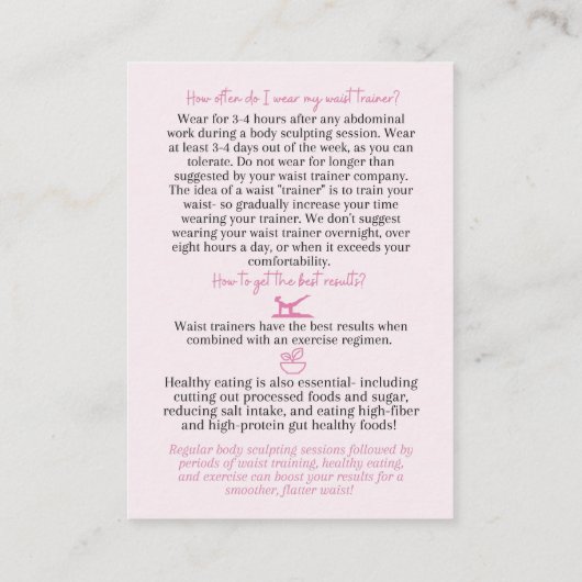 Waistrainer Voordelen veelgestelde troebel Visitekaartje (Achterkant)