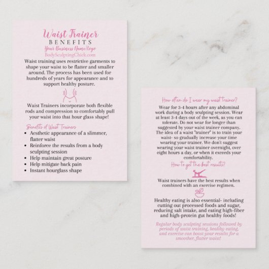 Waistrainer Voordelen veelgestelde troebel Visitekaartje (Voorkant / Achterkant)