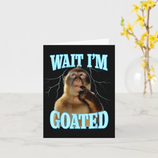 Wait I'm Goated Funny Thinking Monkey Meme Brainro Kaart (Gele Bloem)