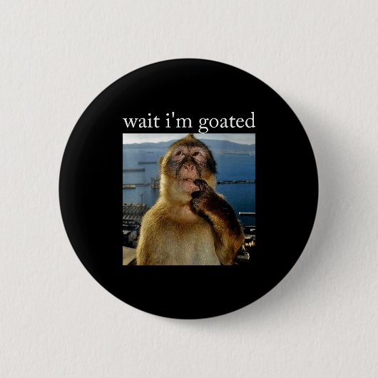 Wait I'm Goated Funny Thinking Monkey Meme Brainro Ronde Button 5,7 Cm (Voorkant)