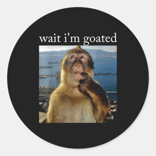 Wait I'm Goated Funny Thinking Monkey Meme Brainro Ronde Sticker (Voorkant)